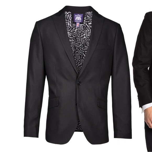 Savile Row Co Slim Fit Peak Lapel Micro Check Blazer - Picture 2 of 8